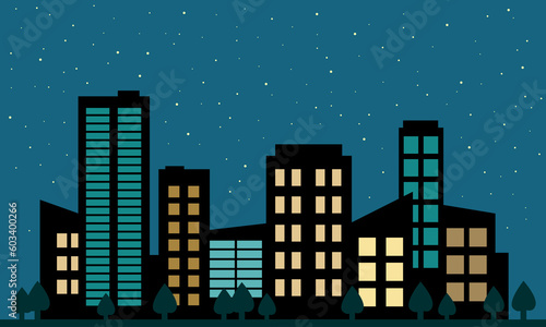 City at night with buildings concept vector illustration