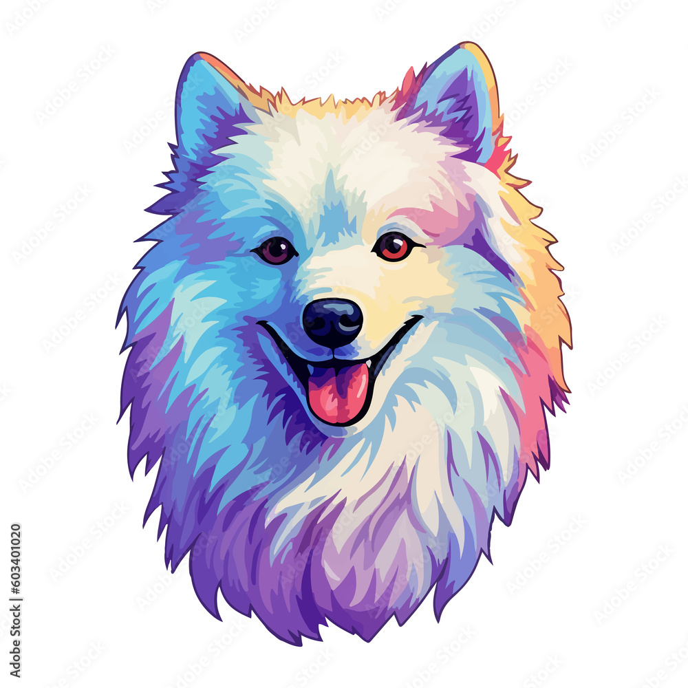 Naklejka premium Colorful American Eskimo Dog Dog, American Eskimo Dog Portrait, Dog Sticker Clip art, Dog Lover design