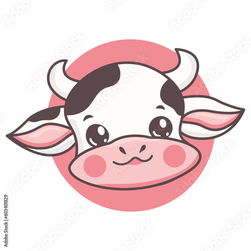 Vector cartoon cute cow character mascot for milk flar style isolated