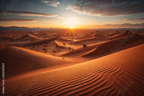 View of sand dunes in Gobi Desert during sunset. Sand dunes at gobi desert , Mongolia. Generative AI