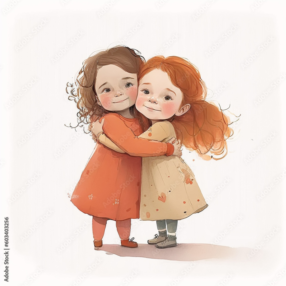 two happy girls hugging, Generative AI two happy girls hugging, Generative AI