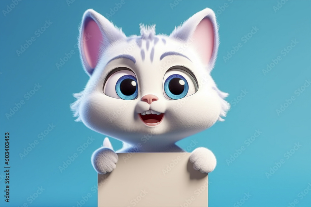 Cute cartoon cat holding a blank text board on isolated background.Copy and text space.Created with generative ai Cute cartoon cat holding a blank text board on isolated background.Copy and text space.Created with generative ai