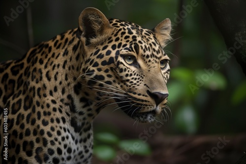 illustration, leopard in the rain forest, ai generative.