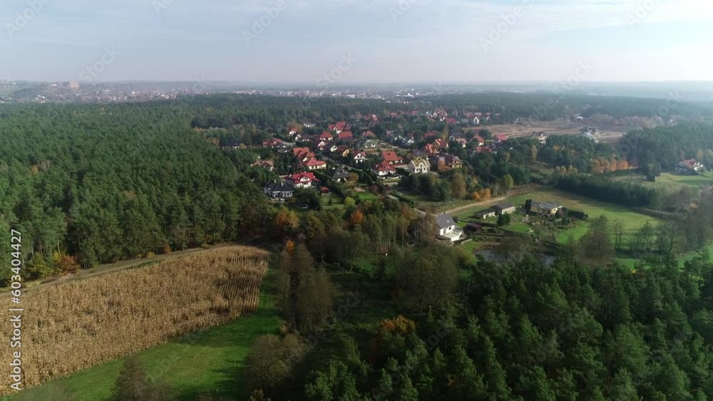 Drone shot of the small town in Poland Drone shot of the small town in Poland