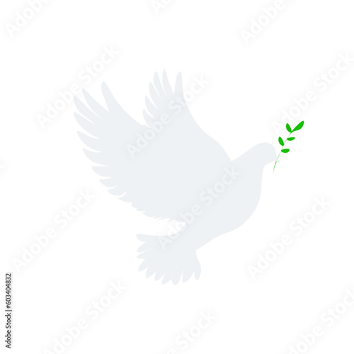 white bird dove of peace vector with ribbons and transparent background holding an green olive branch