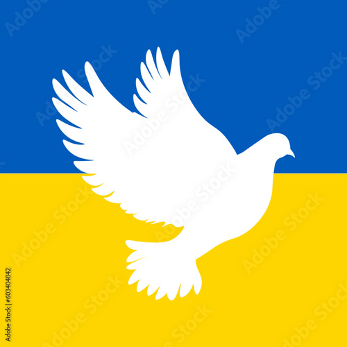 white bird dove of peace vector with a blue and yellow background in the flag of Ukraine