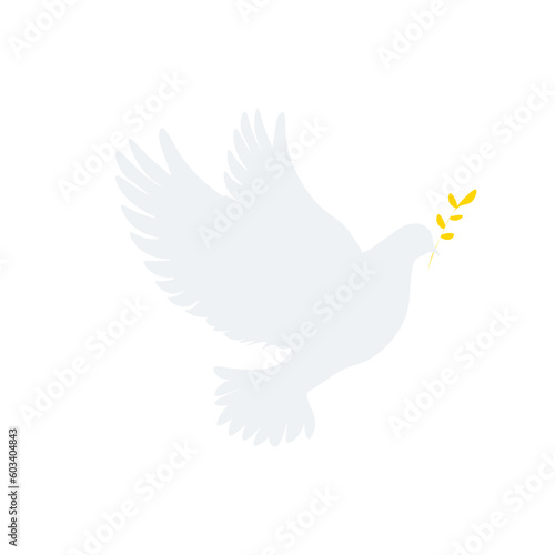 white bird dove of peace vector with ribbons and transparent background holding an yellow olive branch photo