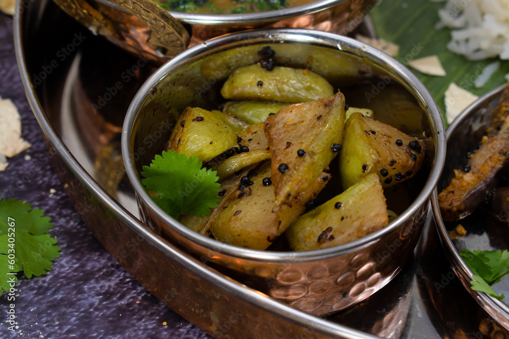 Indian vegan quash curry, close up Indian vegan quash curry, close up