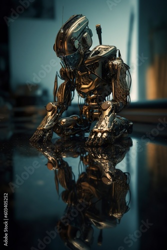 illustration, reflection of an old robots, generative ai.