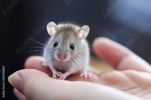 illustration, hand holding a mouse in the laboratory, generative ai.