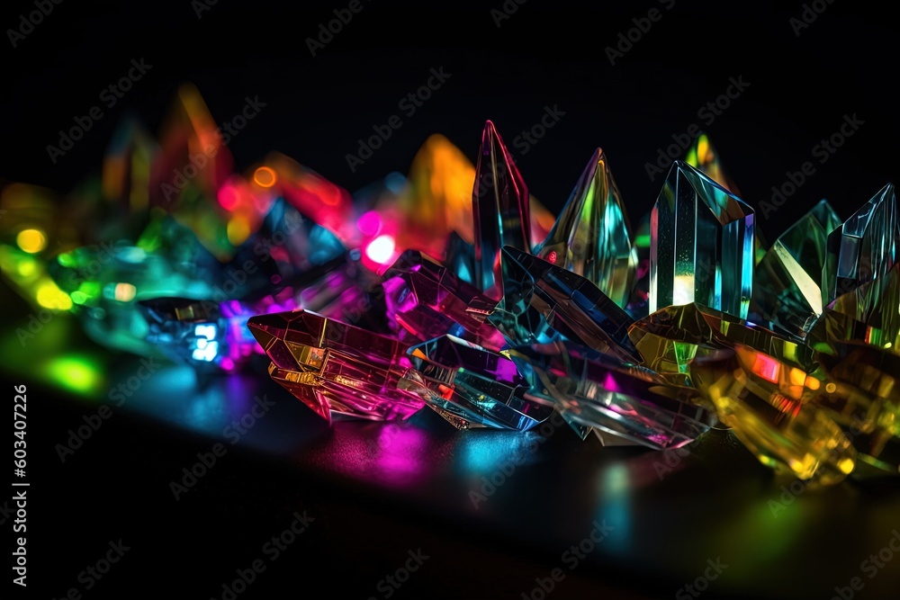 Neon ice crystals as abstract 3d geometry illustration. Generative ai Neon ice crystals as abstract 3d geometry illustration. Generative ai