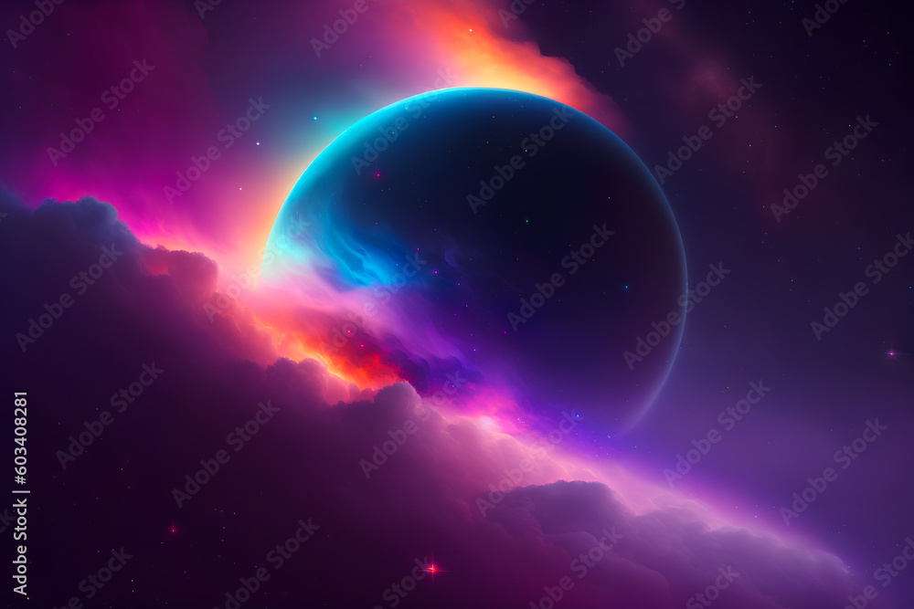 Space background with nebula and stars. Colorful space galaxy created with Generative AI