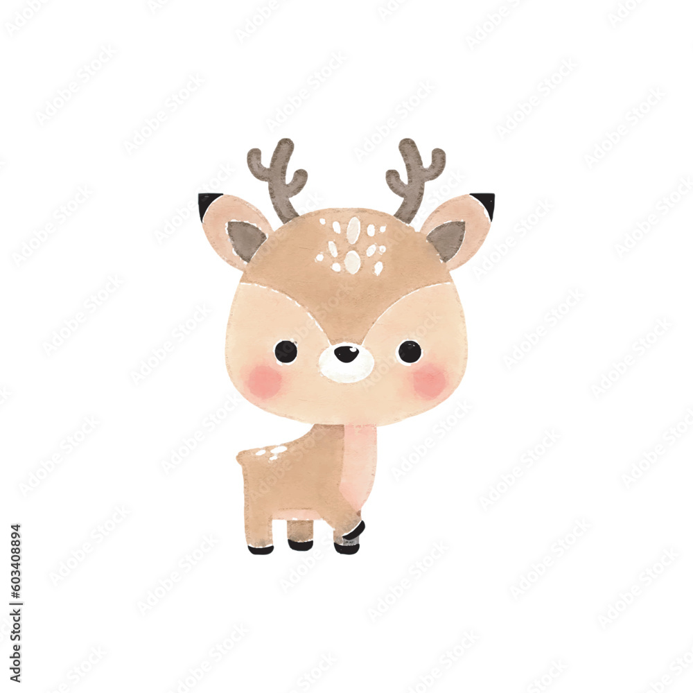 Cute deer animal watercolor style on a white background llustration vector Cute deer animal watercolor style on a white background llustration vector