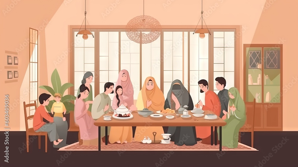 a group of people sitting around a table with a cake. generative ai a group of people sitting around a table with a cake. generative ai