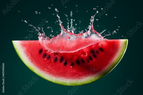 Airborne Watermelon Slice Splash of Refreshment. Generative AI