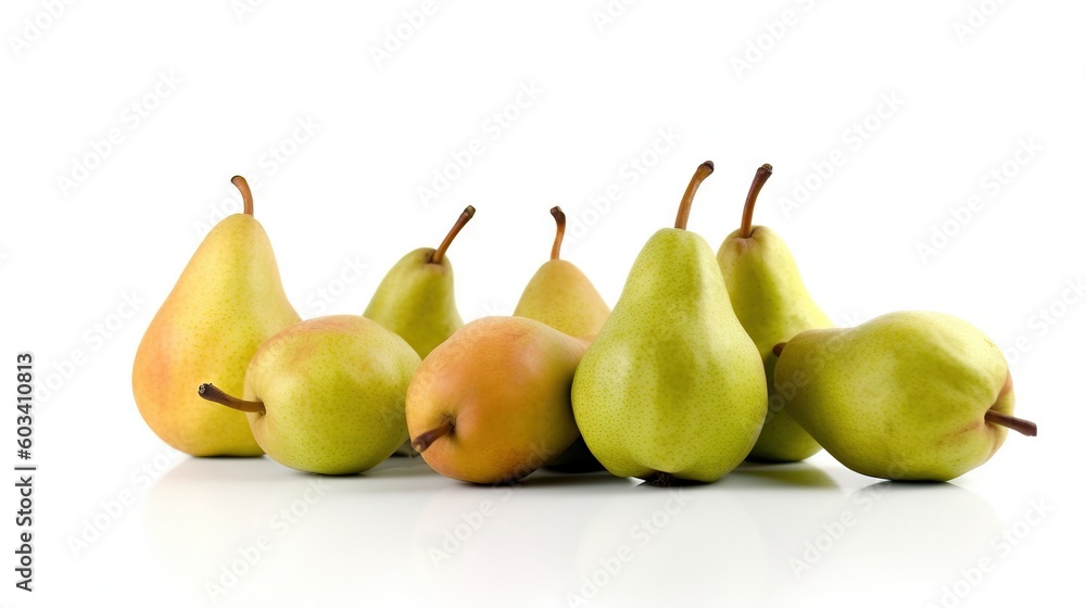 a group of pears and pears on a white background. generative ai a group of pears and pears on a white background. generative ai