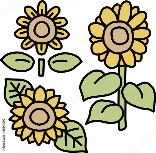 ひまわりのカラーイラスト3点セット