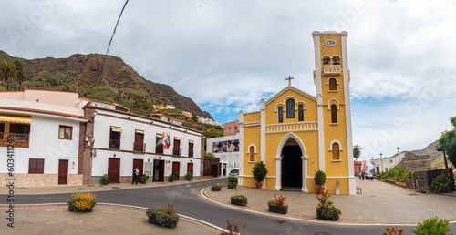 Panoramic view at the Iglesia de La Encarnacion next to the town hall in the village of Hermigua in the north of La Gomera, Canary Islands photo