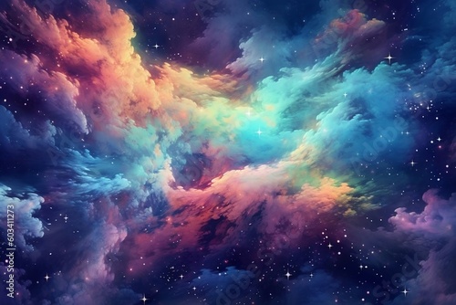 Cosmic Nebula Colorful Galaxy with Shiny Stars and Heavy Clouds. Generative AI