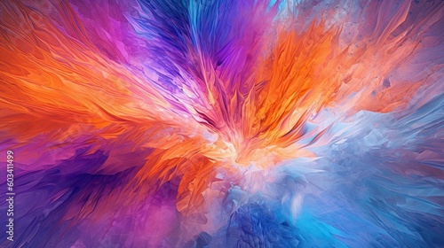 Colorful background, orange, blue, abstract art, explosive, high-speed synchronized. Generative AI