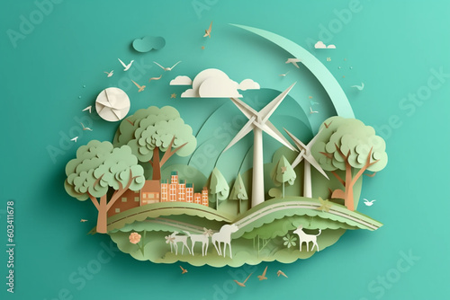 Paper cut of eco friendly concept and clean power energy, Generative Ai tool
