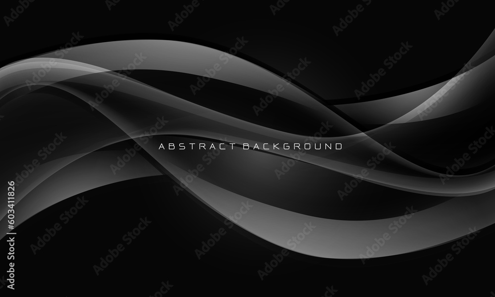 Fototapeta premium Abstract glass glossy line spiral curve wave motion on black design modern luxury futuristic technology creative background vector