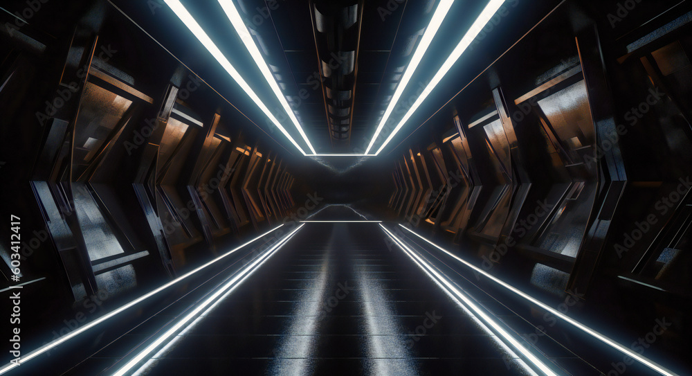 Fototapeta premium a lit tunnel separating two sides of a dark room