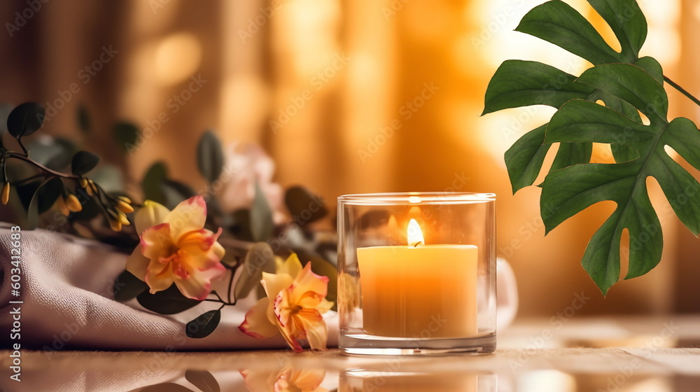 luxuri spa resort ,tropical flowers candle blurred light white towel cozy relaxing meditation massage salon background generated ai luxuri spa resort ,tropical flowers candle blurred light white towel cozy relaxing meditation massage salon background generated ai