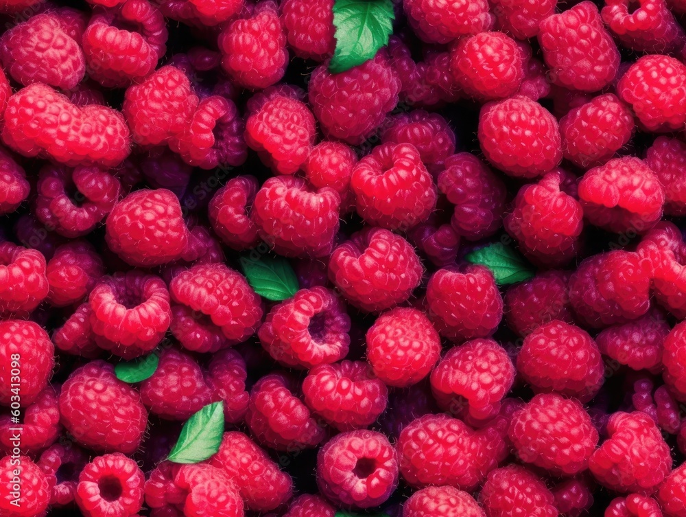 Raspberries background as seamless tile (generative AI) Raspberries background as seamless tile (generative AI)