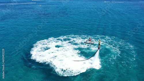 Fly boarding and sea riding in a sunny summer day, Zakynthos, Greece