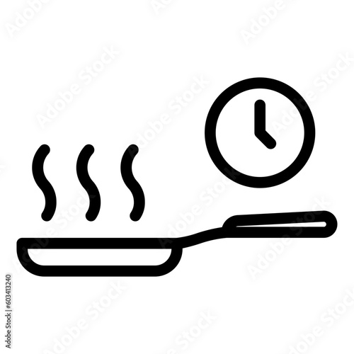 Cooking time icon with frying pan and clock