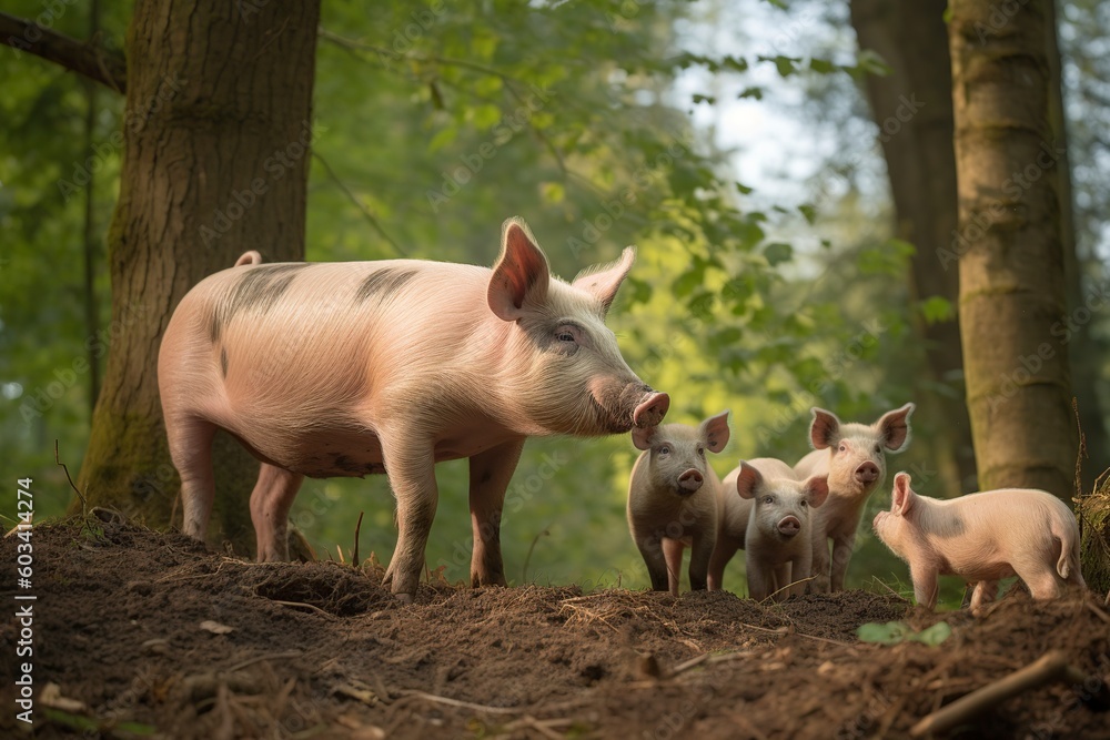 illustration, mother pig with piglets, generative ai. illustration, mother pig with piglets, generative ai.