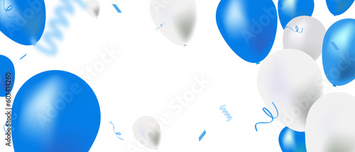 Celebration banner with confetti and balloons. PNG illustration