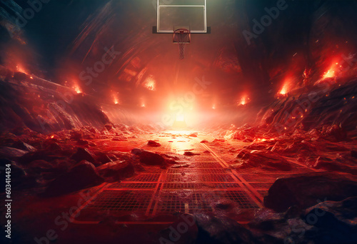 fire basketball court concept illustration © Nilima