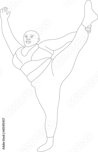 illustration girl toasty yoga sport asana orange background pose smile black white sketch art print drawing decorative shape standing pose figure pink purple
