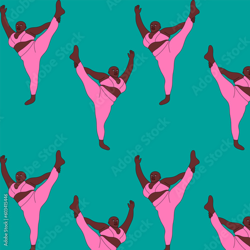 illustration girl toasty yoga sport asana orange background pose smile black white sketch art print drawing decorative shape standing pose figure pink purple