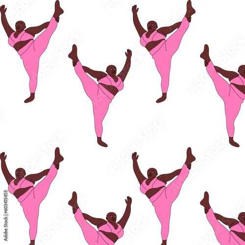 illustration girl toasty yoga sport asana orange background pose smile black white sketch art print drawing decorative shape standing pose figure pink purple