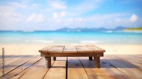 rustic wooden table on the beach  product shot