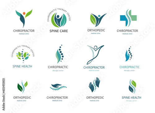Orthopedic, osteopathic, chiropractic logo design. Health spine, sport massages concept design
