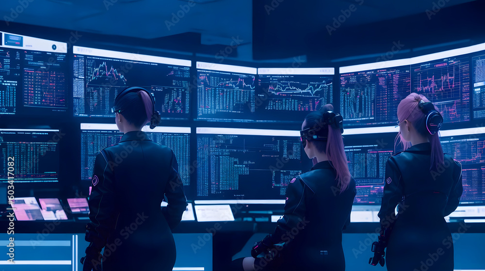 female working in technology futuristic environment female working in technology futuristic environment