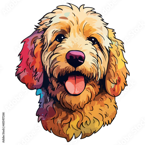 Colorful Golden Doodle Dog, Golden Doodle Portrait, Dog Sticker Clip art, Dog Lover design photo