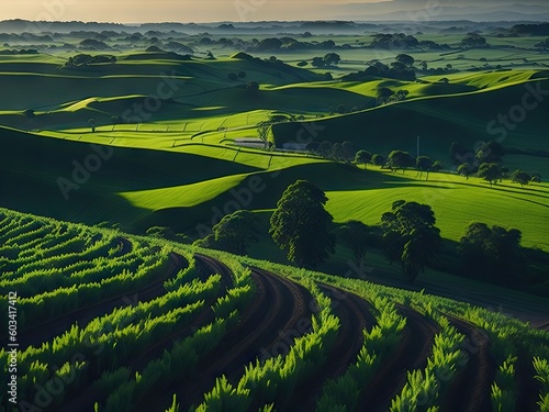 Beautiful landscape of farm fields. ai generative