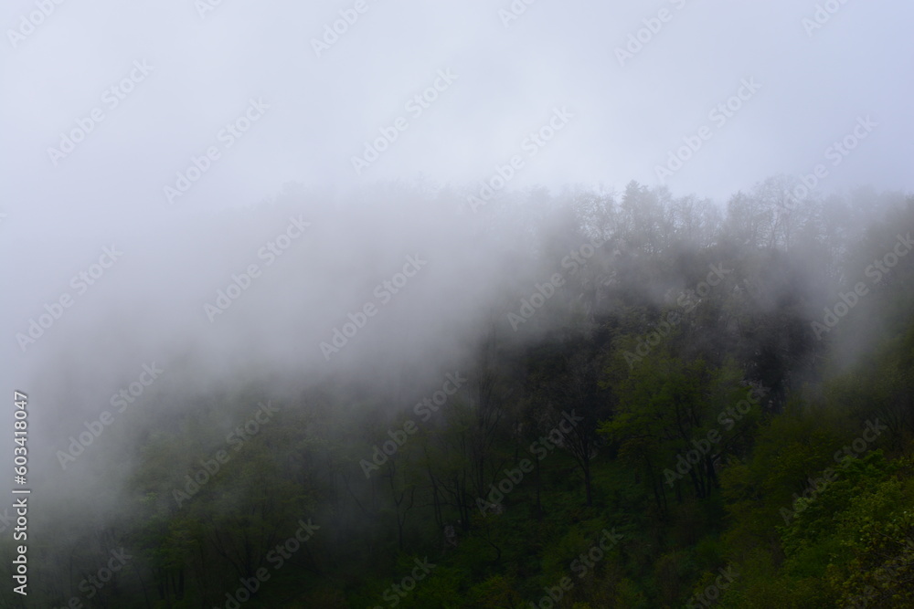 PAESAGGIO MONTANO CON NEBBIA,GIFFONI VALLE PIANA,SUD ITALIA,15 MAGGIO 2023. PAESAGGIO MONTANO CON NEBBIA,GIFFONI VALLE PIANA,SUD ITALIA,15 MAGGIO 2023.