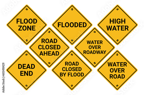 A road sign warning of flooding of the roadway. 