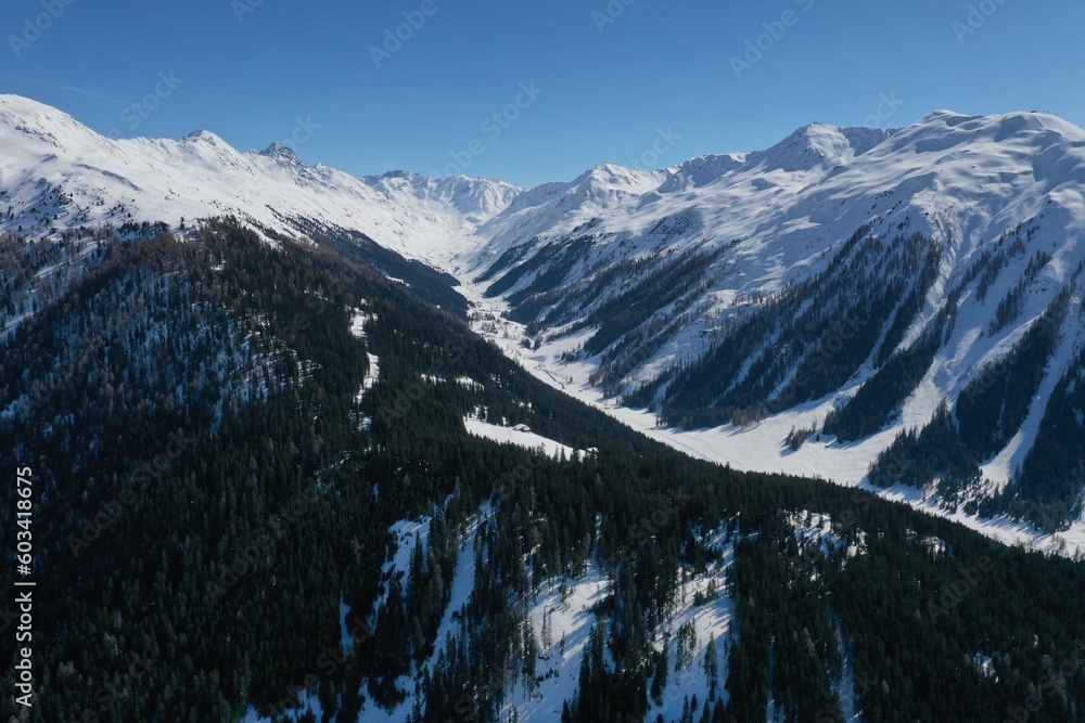 snow covered mountains from above
