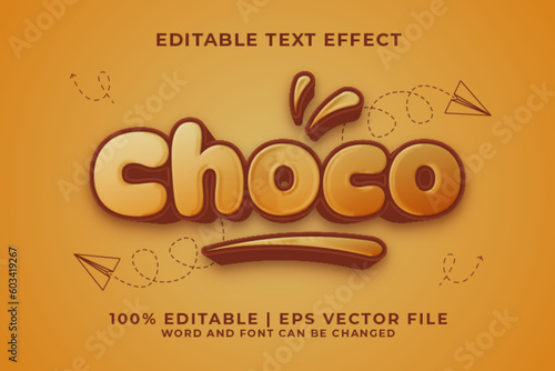 Choco 3d Editable Text Effect Cartoon Style Premium Vector