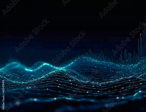 digital waves with dots and lines