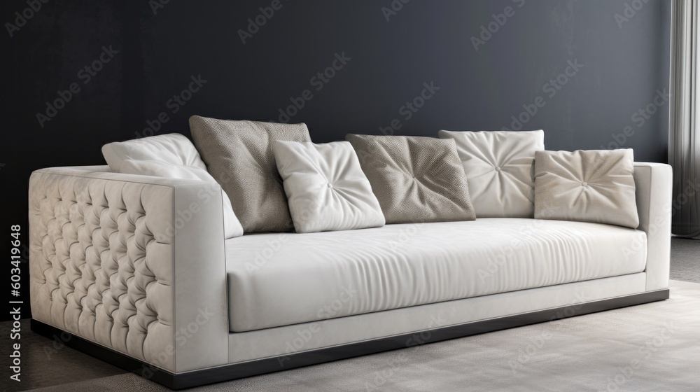 Modern white alcantara sofa for true luxury into a stylish living room, you want a couch like this at the end of every working day. Generative AI Technology Modern white alcantara sofa for true luxury into a stylish living room, you want a couch like this at the end of every working day. Generative AI Technology