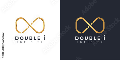 Letter i Infinity Logo design and Gold Elegant symbol for Business Company Branding and Corporate Identity