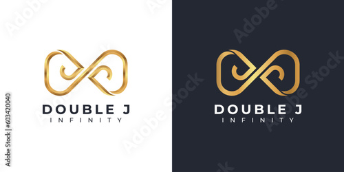 Letter J Infinity Logo design and Gold Elegant symbol for Business Company Branding and Corporate Identity